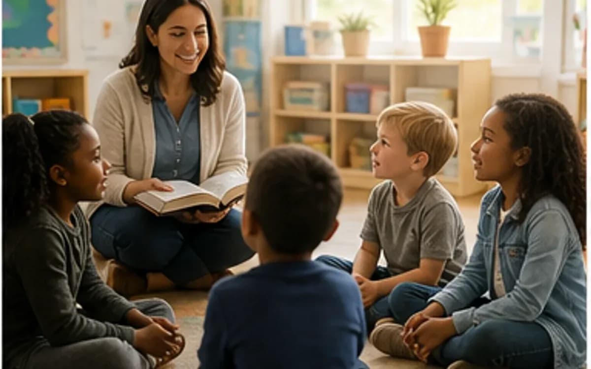 Kids in a classroom circle learning Scripture